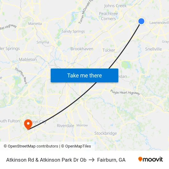 Atkinson Rd & Atkinson Park Dr Ob to Fairburn, GA map