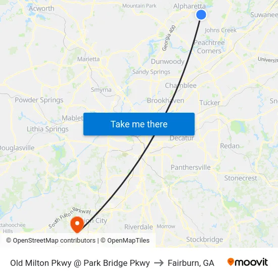 Old Milton Pkwy @ Park Bridge Pkwy to Fairburn, GA map
