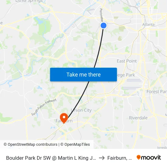 Boulder Park Dr SW @ Martin L King Jr Dr to Fairburn, GA map