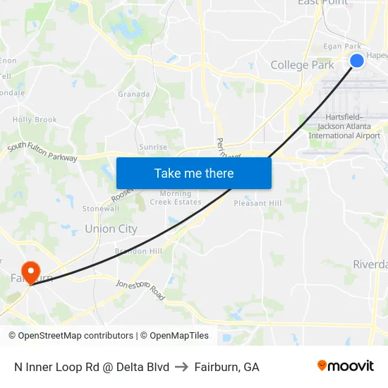 N Inner Loop Rd @ Delta Blvd to Fairburn, GA map