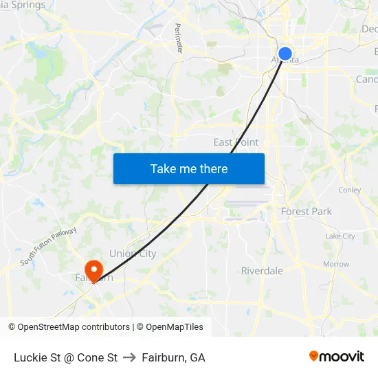 Luckie St @ Cone St to Fairburn, GA map