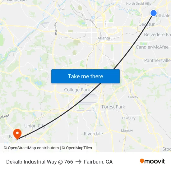 Dekalb Industrial Way @ 766 to Fairburn, GA map