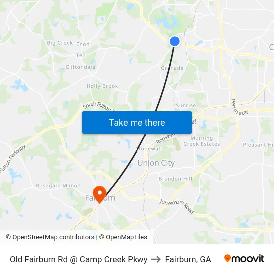 Old Fairburn Rd @ Camp Creek Pkwy to Fairburn, GA map