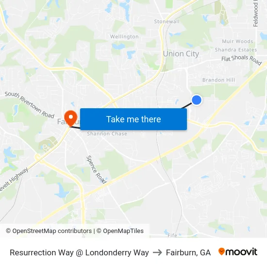 Resurrection Way @ Londonderry Way to Fairburn, GA map