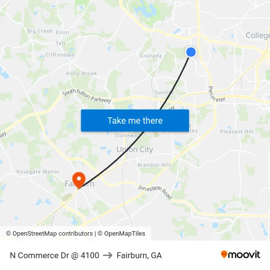 N Commerce Dr @ 4100 to Fairburn, GA map