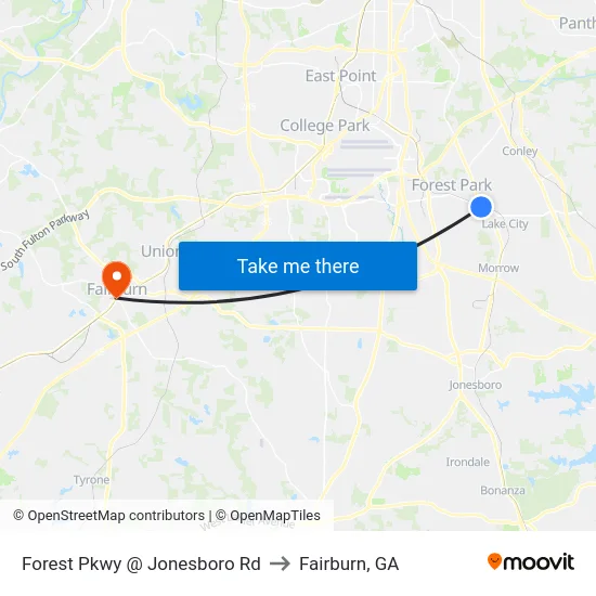 Forest Pkwy @ Jonesboro Rd to Fairburn, GA map