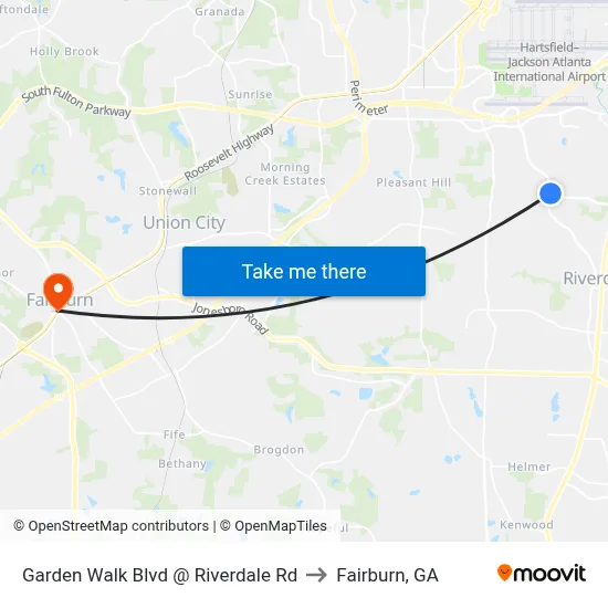 Garden Walk Blvd @ Riverdale Rd to Fairburn, GA map