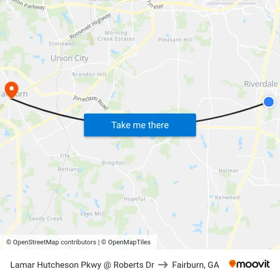 Lamar Hutcheson Pkwy @ Roberts Dr to Fairburn, GA map