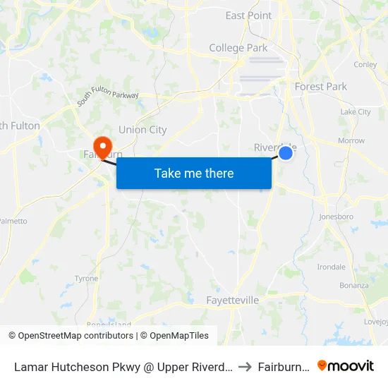Lamar Hutcheson Pkwy @ Upper Riverdale Rd SW to Fairburn, GA map