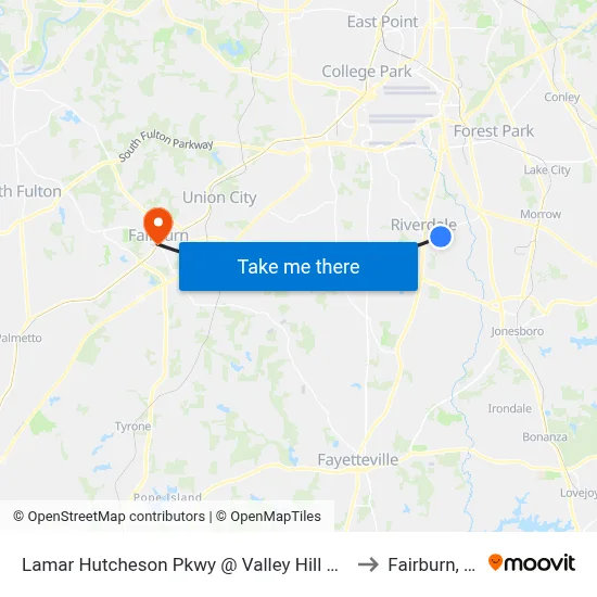 Lamar Hutcheson Pkwy @ Valley Hill Rd SW to Fairburn, GA map