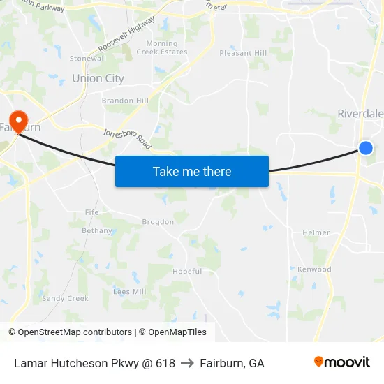 Lamar Hutcheson Pkwy @ 618 to Fairburn, GA map