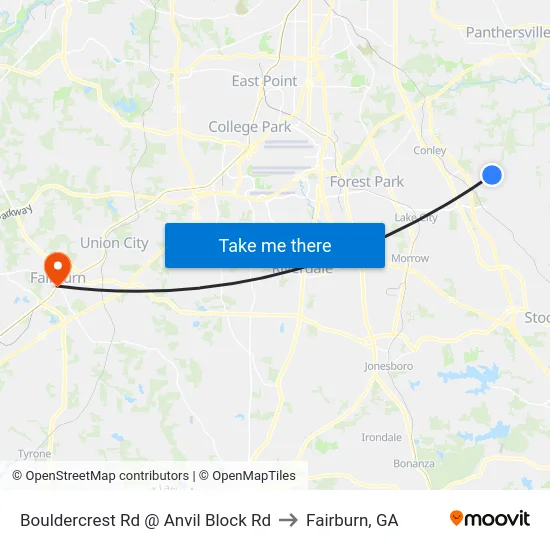 Bouldercrest Rd @ Anvil Block Rd to Fairburn, GA map