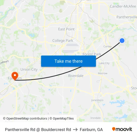 Panthersville Rd @ Bouldercrest Rd to Fairburn, GA map