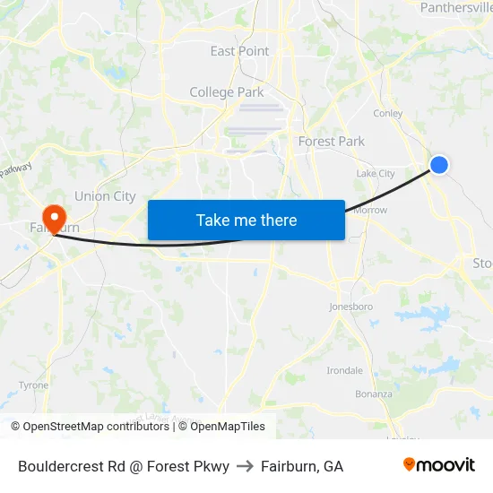 Bouldercrest Rd @ Forest Pkwy to Fairburn, GA map