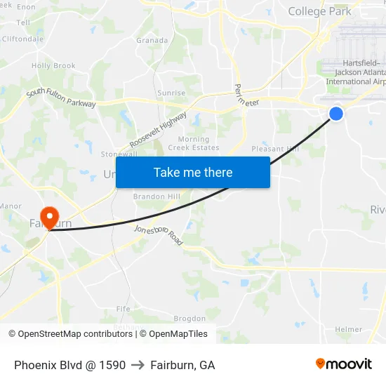 Phoenix Blvd @ 1590 to Fairburn, GA map