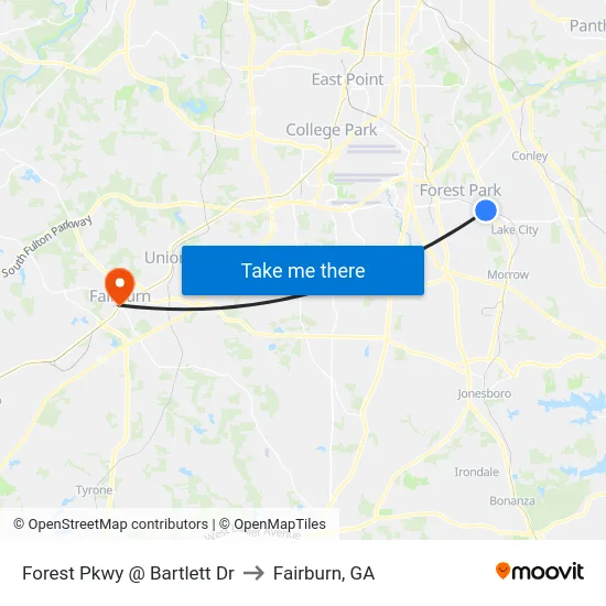 Forest Pkwy @ Bartlett Dr to Fairburn, GA map