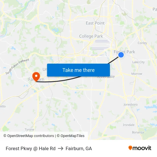 Forest Pkwy @ Hale Rd to Fairburn, GA map