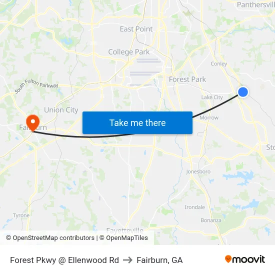 Forest Pkwy @ Ellenwood Rd to Fairburn, GA map