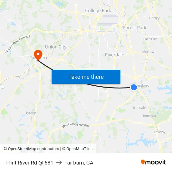 Flint River Rd @ 681 to Fairburn, GA map