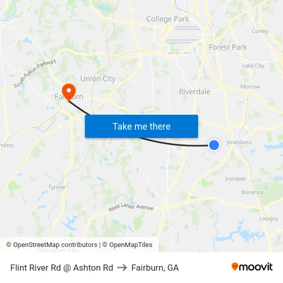 Flint River Rd @ Ashton Rd to Fairburn, GA map