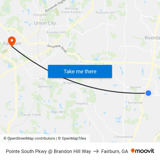 Pointe South Pkwy @ Brandon Hill Way to Fairburn, GA map