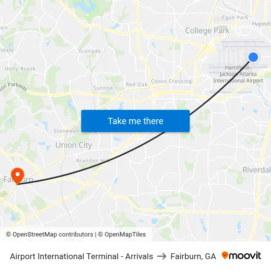 Airport International Terminal - Arrivals to Fairburn, GA map