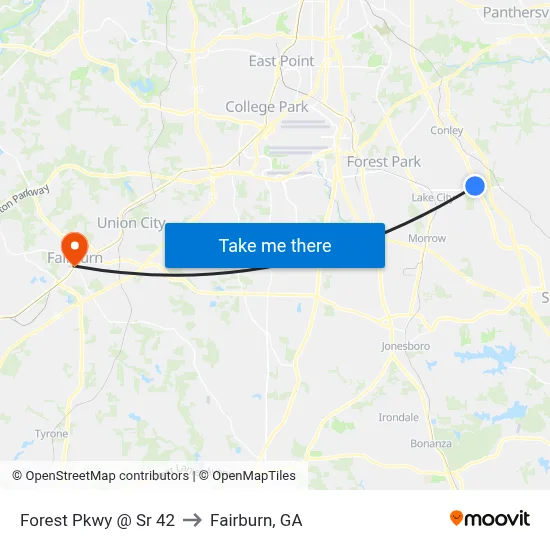 Forest Pkwy @ Sr 42 to Fairburn, GA map