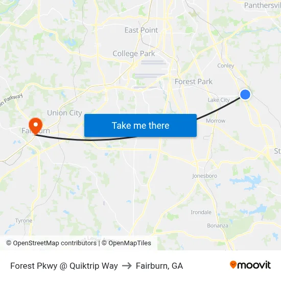 Forest Pkwy @ Quiktrip Way to Fairburn, GA map