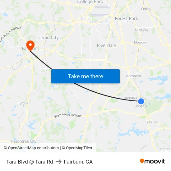Tara Blvd @ Tara Rd to Fairburn, GA map
