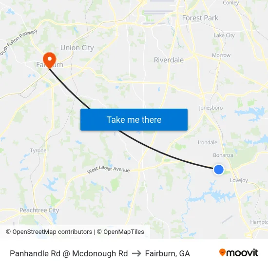 Panhandle Rd @ Mcdonough Rd to Fairburn, GA map