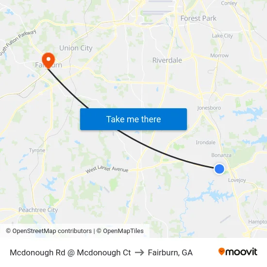 Mcdonough Rd @ Mcdonough Ct to Fairburn, GA map