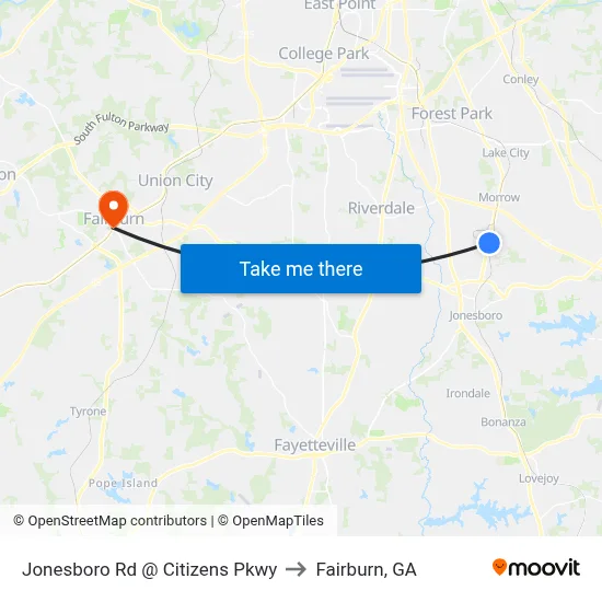 Jonesboro Rd @ Citizens Pkwy to Fairburn, GA map