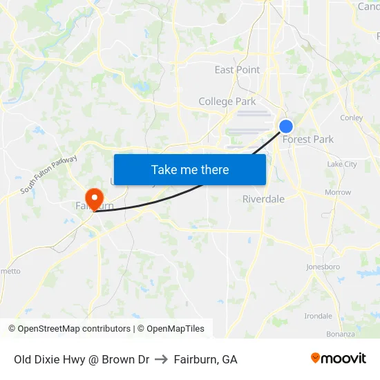 Old Dixie Hwy @ Brown Dr to Fairburn, GA map