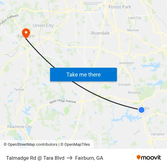 Talmadge Rd @ Tara Blvd to Fairburn, GA map