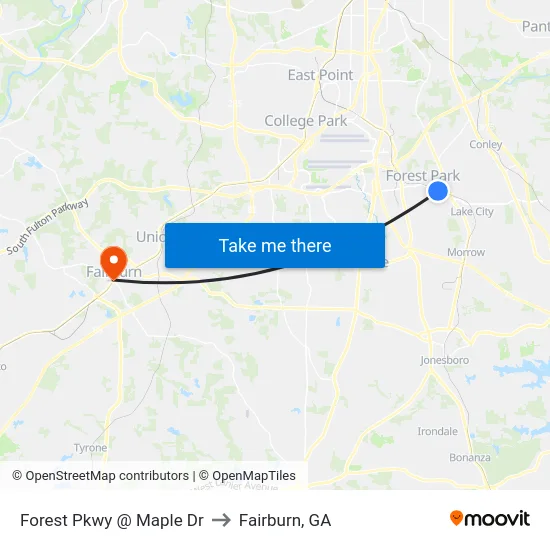 Forest Pkwy @ Maple Dr to Fairburn, GA map