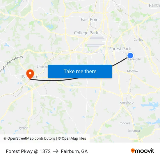 Forest Pkwy @ 1372 to Fairburn, GA map