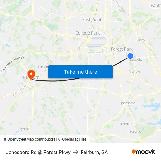 Jonesboro Rd @ Forest Pkwy to Fairburn, GA map