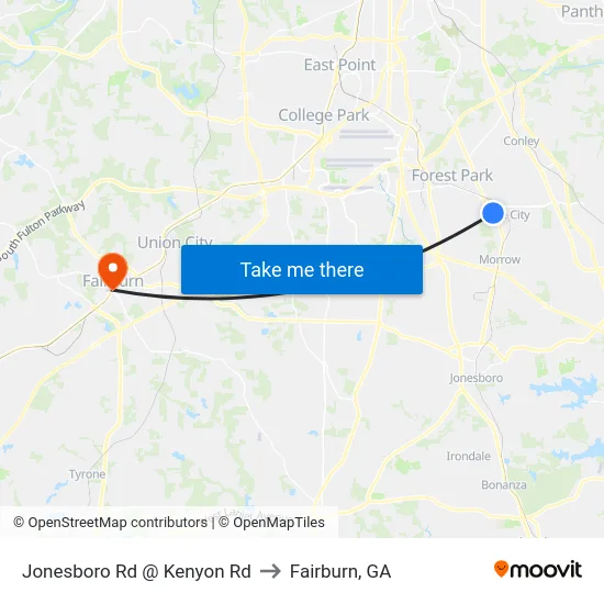 Jonesboro Rd @ Kenyon Rd to Fairburn, GA map