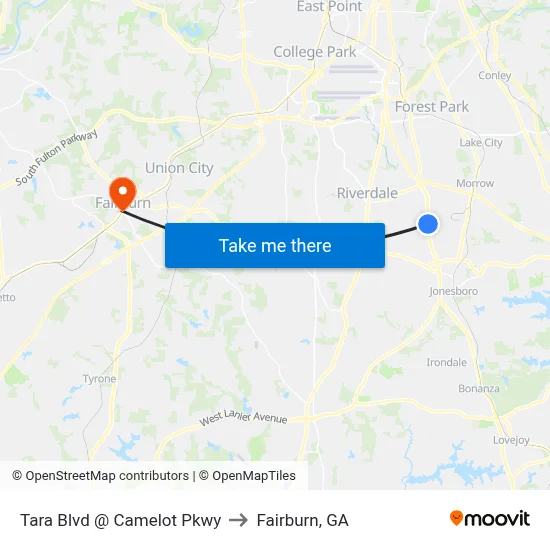 Tara Blvd @ Camelot Pkwy to Fairburn, GA map
