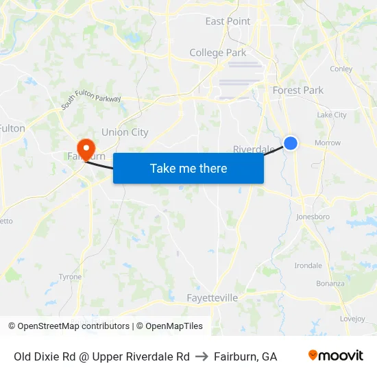 Old Dixie Rd @ Upper Riverdale Rd to Fairburn, GA map