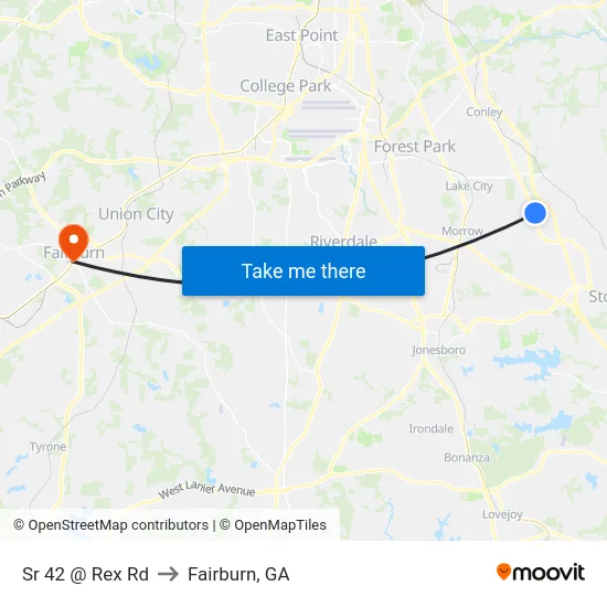 Sr 42 @ Rex Rd to Fairburn, GA map