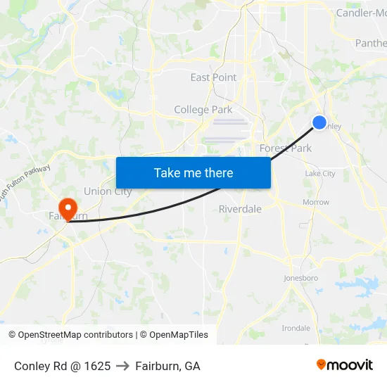 Conley Rd @ 1625 to Fairburn, GA map