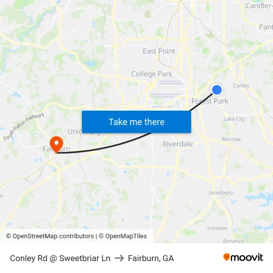 Conley Rd @ Sweetbriar Ln to Fairburn, GA map