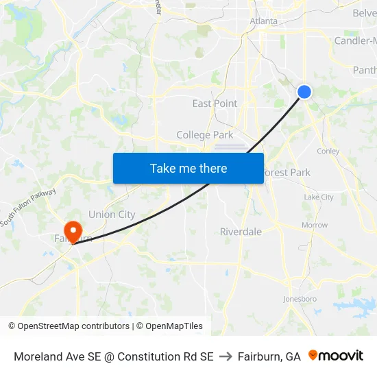 Moreland Ave SE @ Constitution Rd SE to Fairburn, GA map