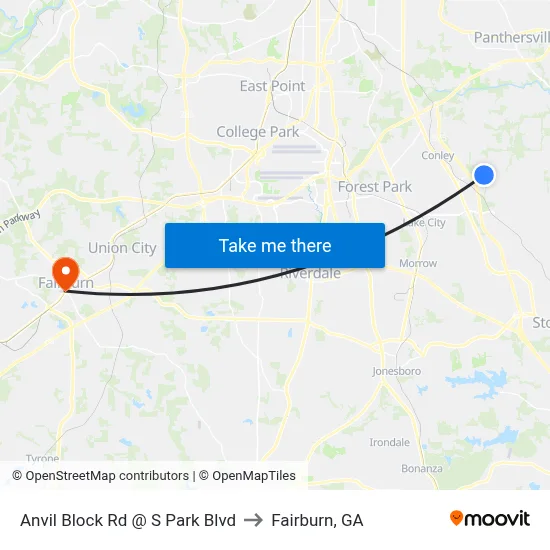 Anvil Block Rd @ S Park Blvd to Fairburn, GA map