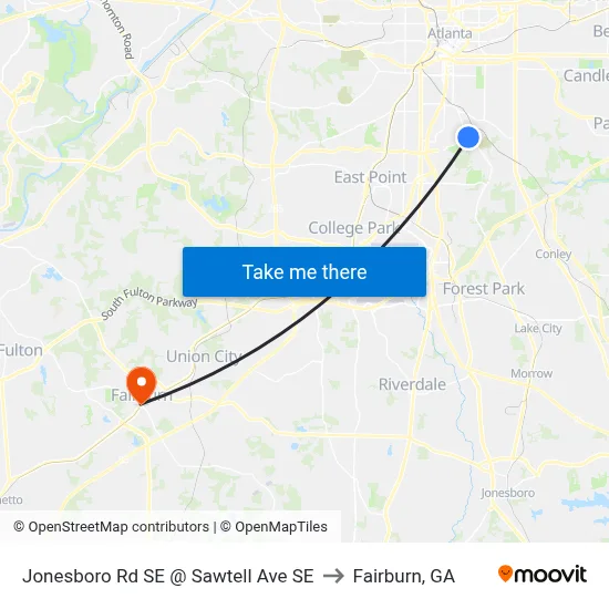 Jonesboro Rd SE @ Sawtell Ave SE to Fairburn, GA map