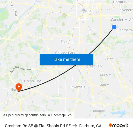 Gresham Rd SE @ Flat Shoals Rd SE to Fairburn, GA map
