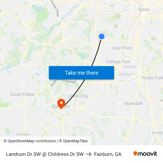 Landrum Dr SW @ Childress Dr SW to Fairburn, GA map