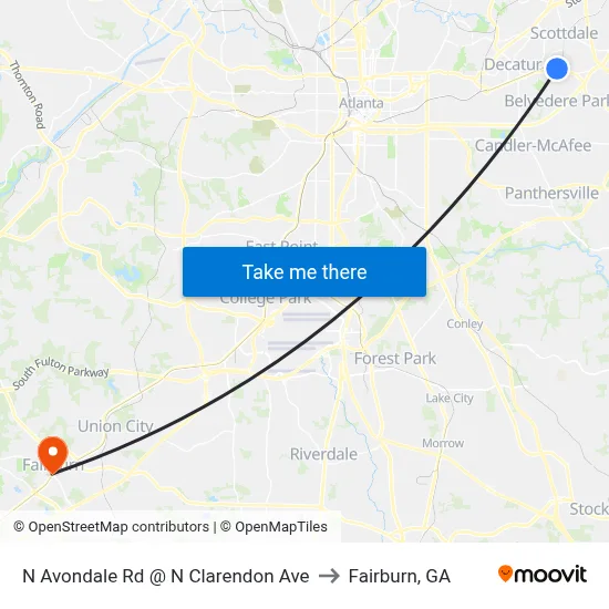 N Avondale Rd @ N Clarendon Ave to Fairburn, GA map