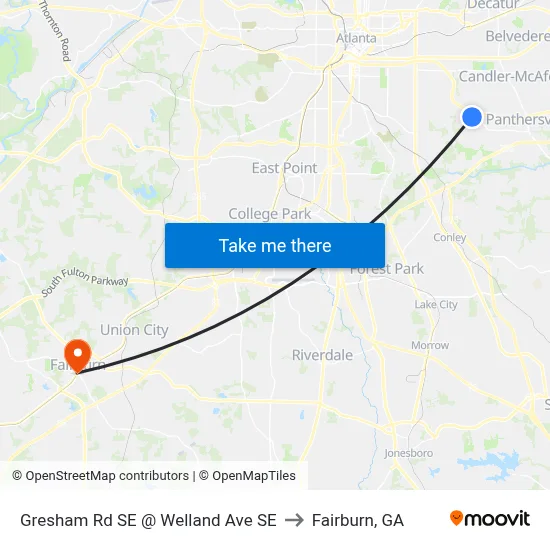 Gresham Rd SE @ Welland Ave SE to Fairburn, GA map